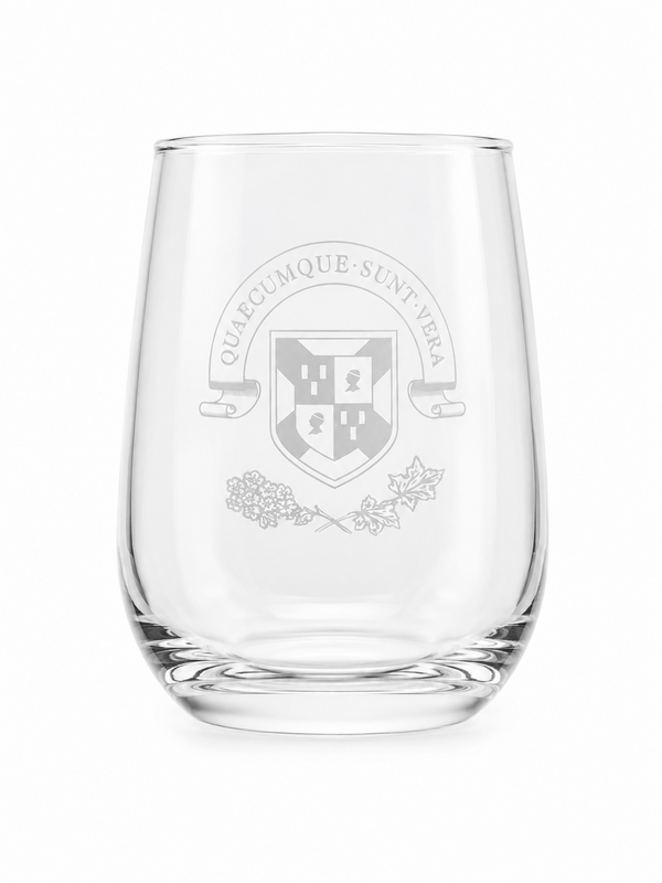 Stemless Ducale Wineglass -Satin Etch Crest  Logo