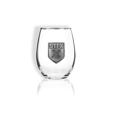 Stemless Wine Glass Pewter Athletic Shield