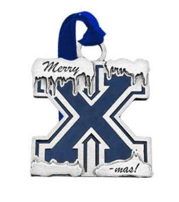 Pewter "X" Mas  Ornament With Navy Paint